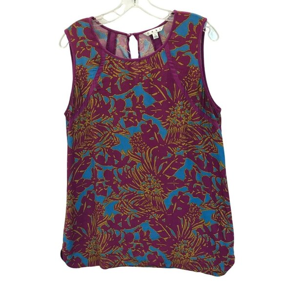 CAbi Blouse Colorful Sleeveless Rayon Keyhole Closure Career Women's Size Large - Picture 1 of 15